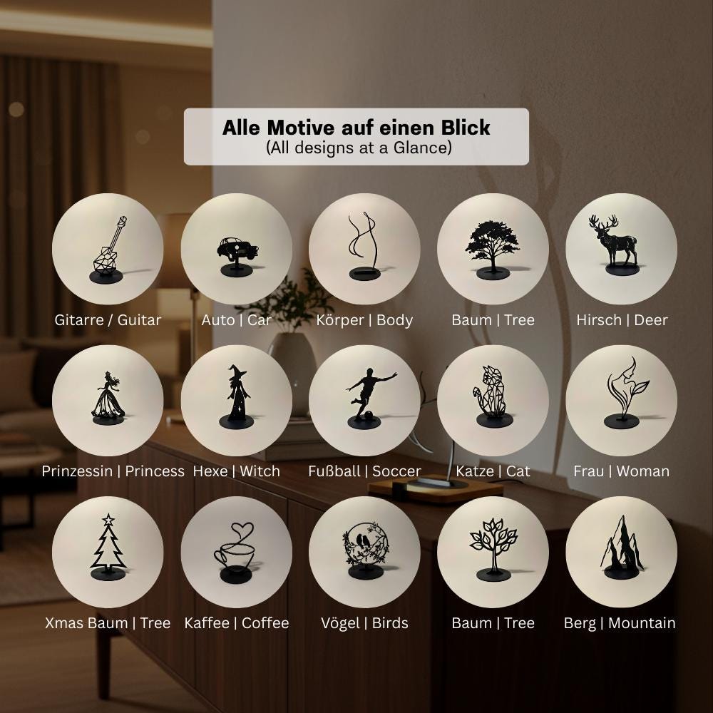 Lumwood Gitarre | LED Lampe aus Holz mit Schatteneffekt | Handgemacht | Deko mit Licht | Nachtlicht | Wechselbare Figur Bild 4