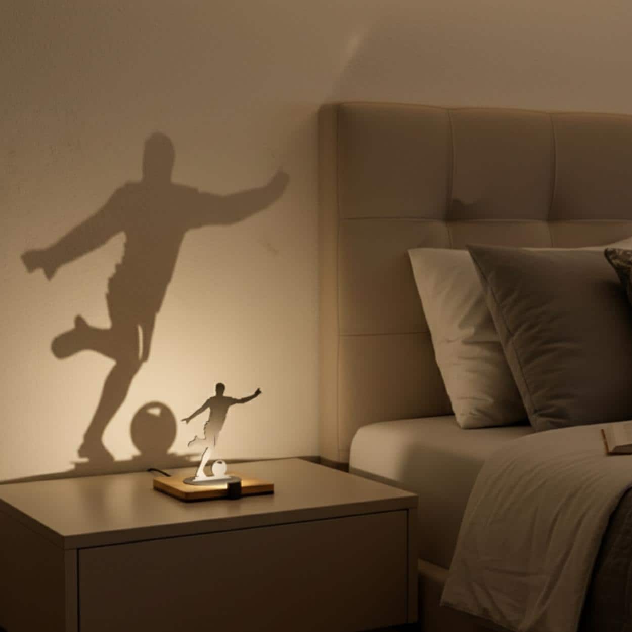 Lumwood Fußballer | LED Lampe aus Holz mit Schatteneffekt | Handgemacht | Deko mit Licht | Nachtlicht | Wechselbare Figur Bild 1