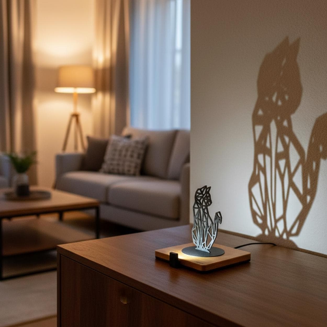 Lumwood Katze | LED Lampe aus Holz mit Schatteneffekt | Handgemacht | Deko mit Licht | Nachtlicht | Wechselbare Figur Bild 1