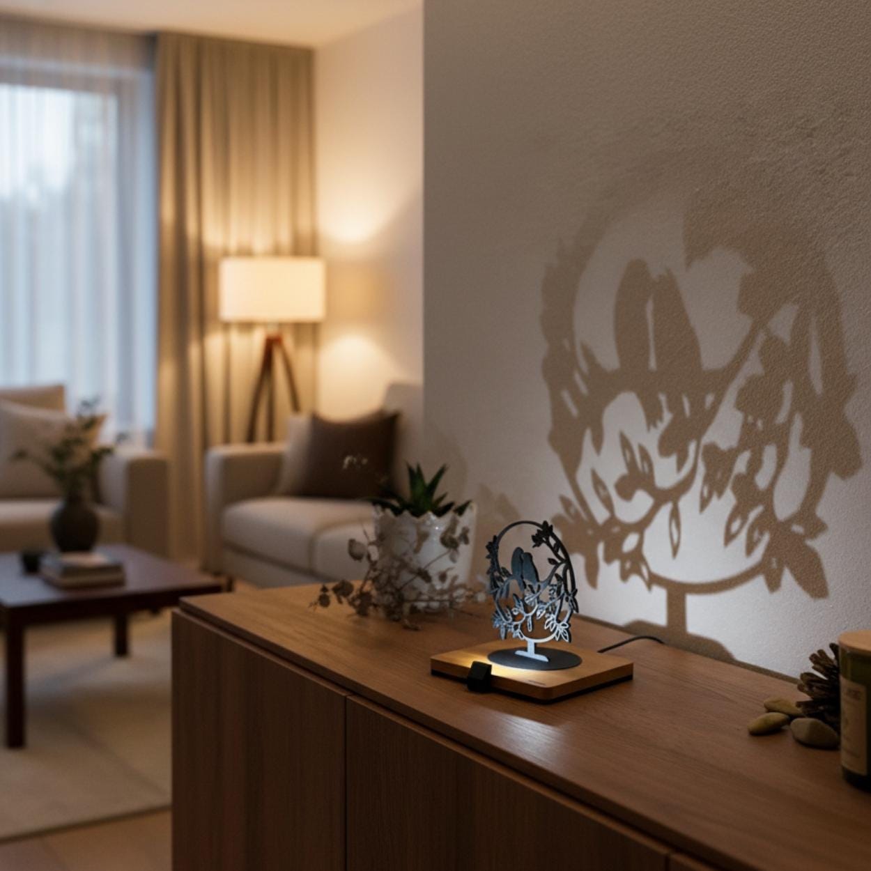 Lumwood Vogel |  LED Lampe aus Holz mit Schatteneffekt | Handgemacht | Deko mit Licht | Nachtlicht | Wechselbare Figur Bild 1