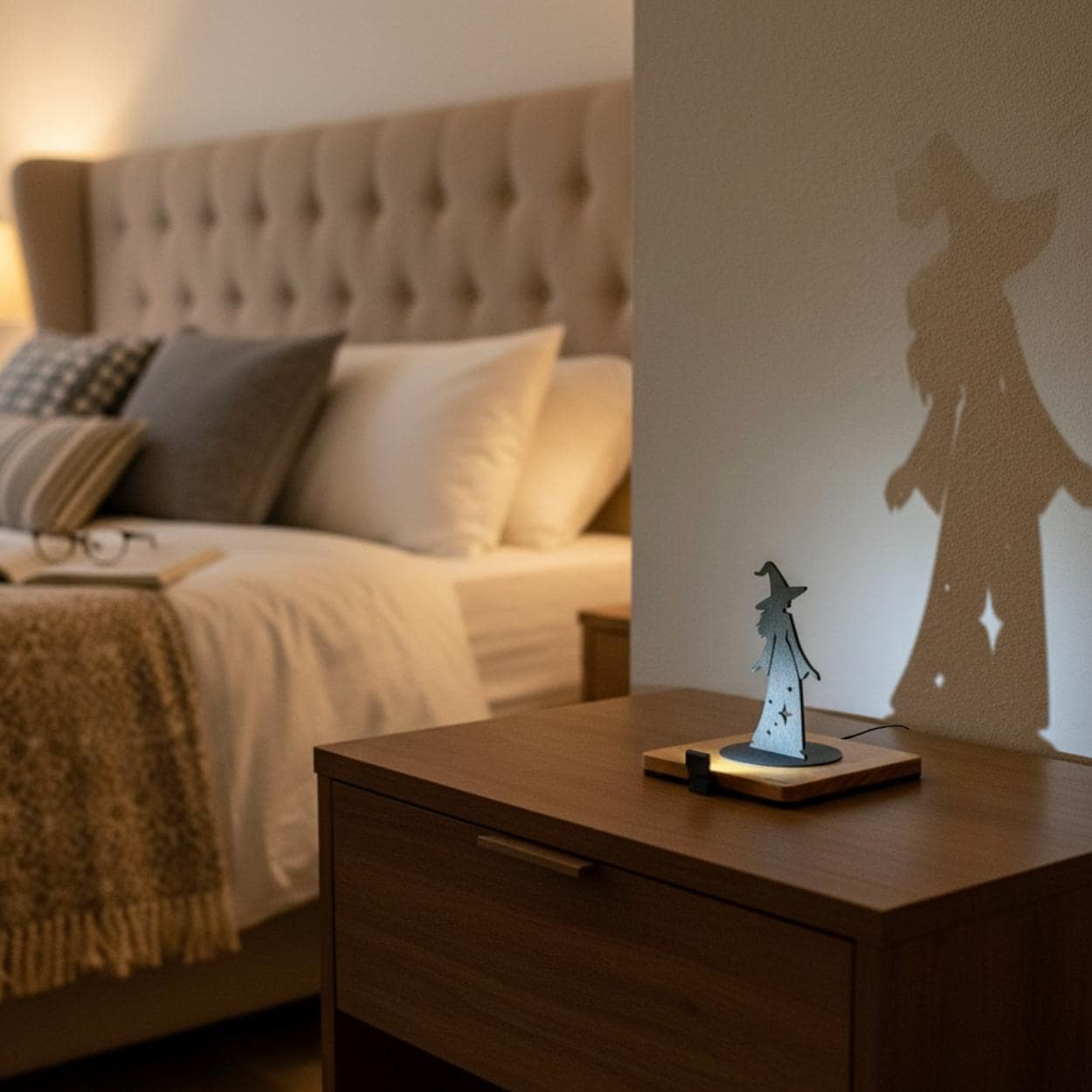 Lumwood Hexe |  LED Lampe aus Holz mit Schatteneffekt | Handgemacht | Deko mit Licht | Nachtlicht | Wechselbare Figur Bild 1